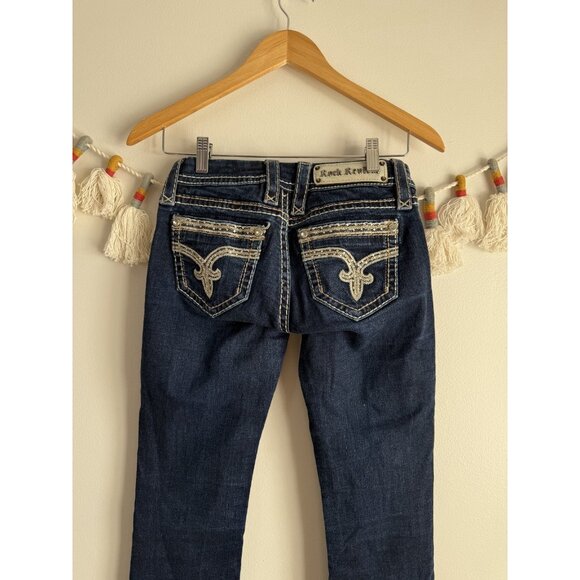 Rock Revival Sherry Bootcut Low Rise Embellish Rhinestone Dark Wash Jeans Y2k 25 - Picture 6 of 9